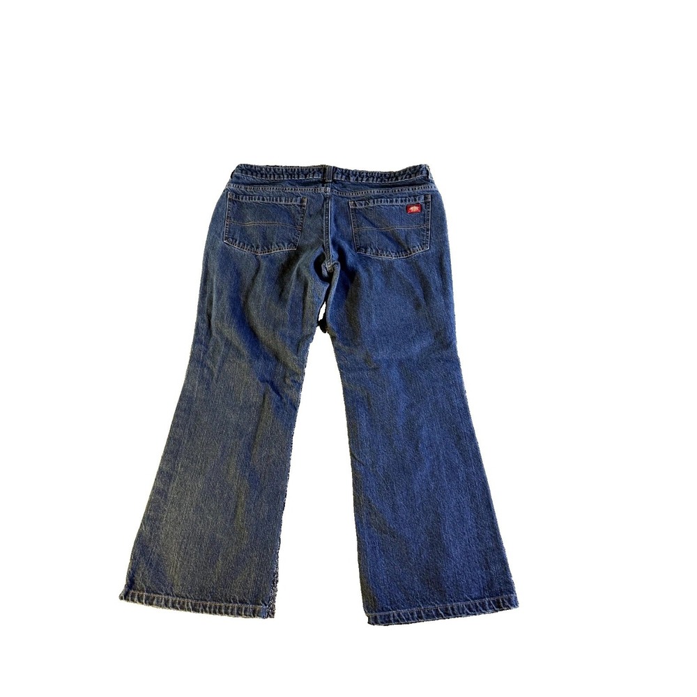 Dickies Bootcut Jeans Womens 14x28 Blue Denim Logo Cotton Relaxed Fit Dark Wash - Picture 12 of 15